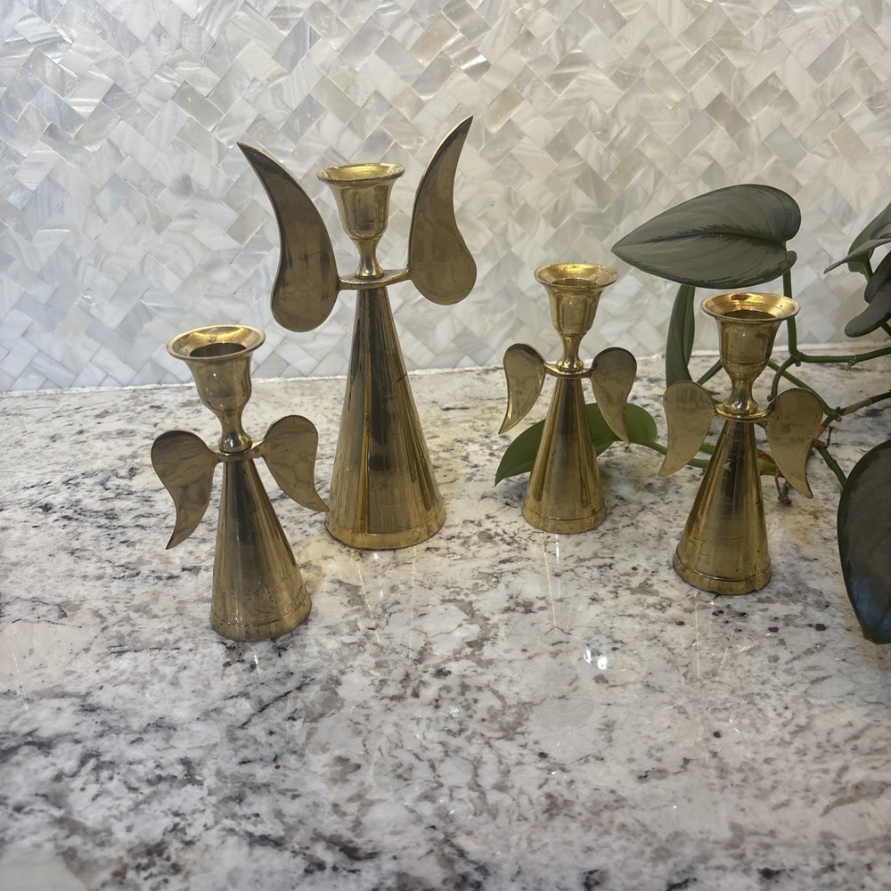VTG Angel Wings Candle Holders Mid-1900s Modern Removable Wings‎ Gold Metal